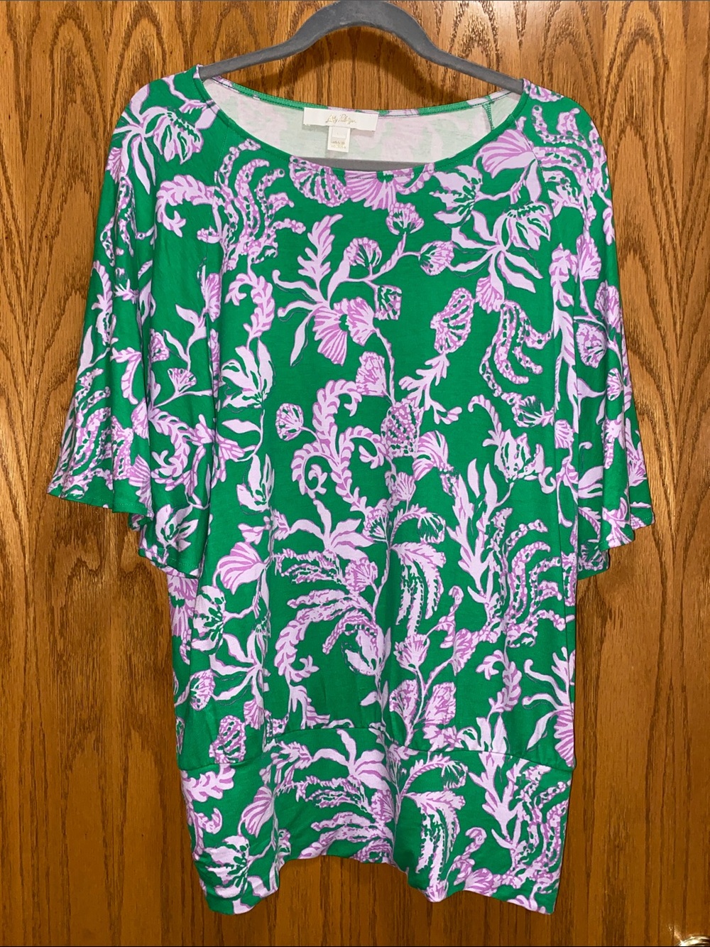 Lilly Pulitzer Green Salty Sandbar flutter sleeve top Size L